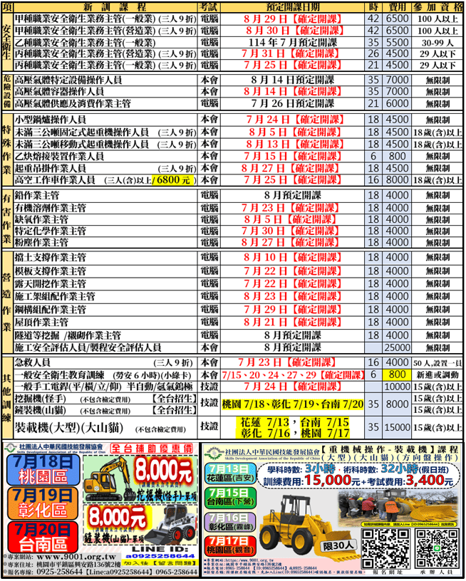 【最新開課時間表，補助課程名額有限】