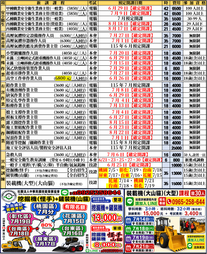 【最新開課時間表，補助課程名額有限】