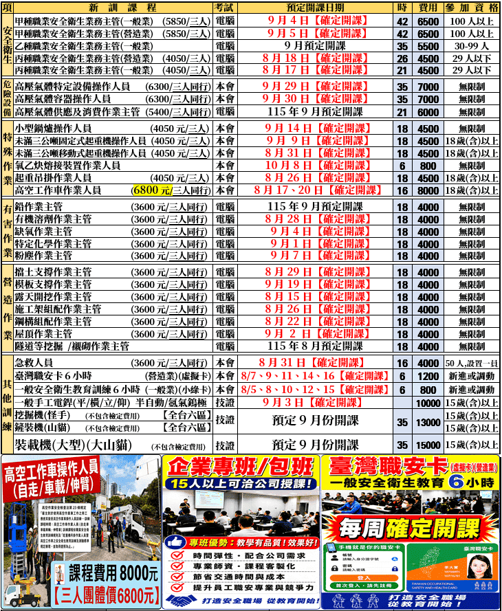 【最新開課時間表，補助課程名額有限】